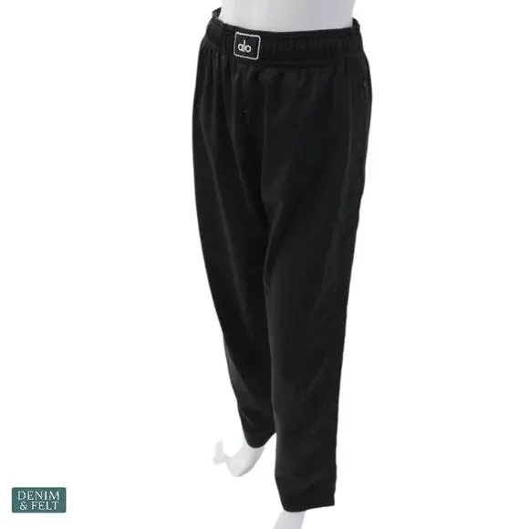 Alo Yoga Prizewinner Track Pants Black Wide Leg Logo Waistband Athleisure Small - Picture 3 of 13